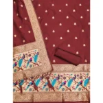 Generic Women's Banarasi Silk Printed Unstitched Salwar Suit Material With Dupatta (Maroon, 3Mtrs) - Image 3