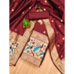 Generic Women's Banarasi Silk Printed Unstitched Salwar Suit Material With Dupatta (Maroon, 3Mtrs) - Image 4