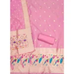 Generic Women's Banarasi Silk Printed Unstitched Salwar Suit Material With Dupatta (Light Pink, 3Mtrs) - Image 3
