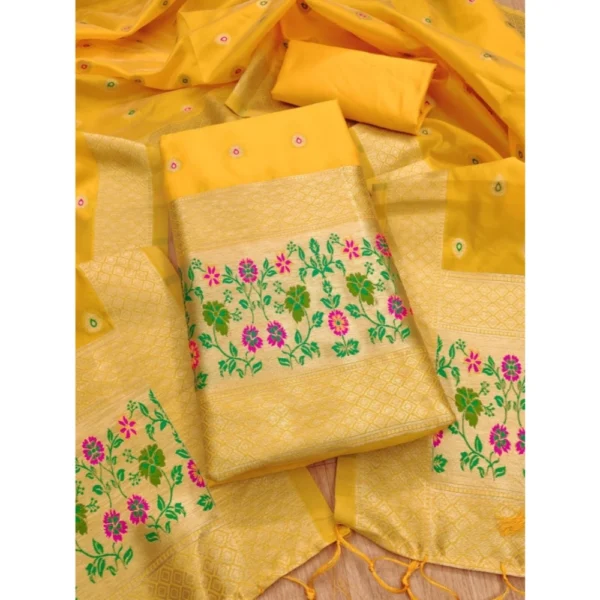 Yellow Banarasi Silk Salwar Suit Material