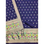 Generic Women's Banarasi Silk Printed Unstitched Salwar Suit Material With Dupatta (Navy Blue, 3Mtrs) - Image 3