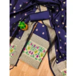 Generic Women's Banarasi Silk Printed Unstitched Salwar Suit Material With Dupatta (Navy Blue, 3Mtrs) - Image 4