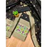 Generic Women's Banarasi Silk Printed Unstitched Salwar Suit Material With Dupatta (Black, 3Mtrs) - Image 4