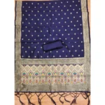 Generic Women's Banarasi Silk Printed Unstitched Salwar Suit Material With Dupatta (Navy Blue, 3Mtrs) - Image 2