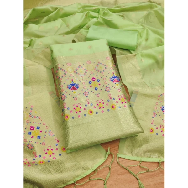 Pista Banarasi Silk Unstitched Salwar Suit Material with Dupatta
