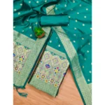 Generic Women's Banarasi Silk Printed Unstitched Salwar Suit Material With Dupatta (Rama, 3Mtrs) - Image 4