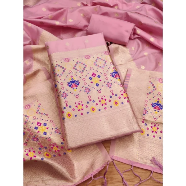 Light Pink Banarasi Silk Unstitched Salwar Suit Material with Dupatta