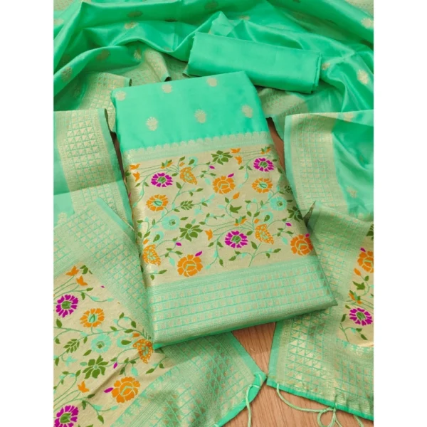 Sea Green Banarasi Silk Unstitched Salwar Suit Material with Dupatta