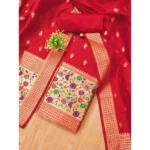 Generic Women's Banarasi Silk Printed Unstitched Salwar Suit Material With Dupatta (Red, 3Mtrs) - Image 4