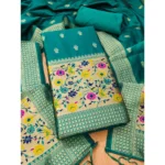 Rama Green Banarasi Silk Unstitched Salwar Suit Material with Dupatta