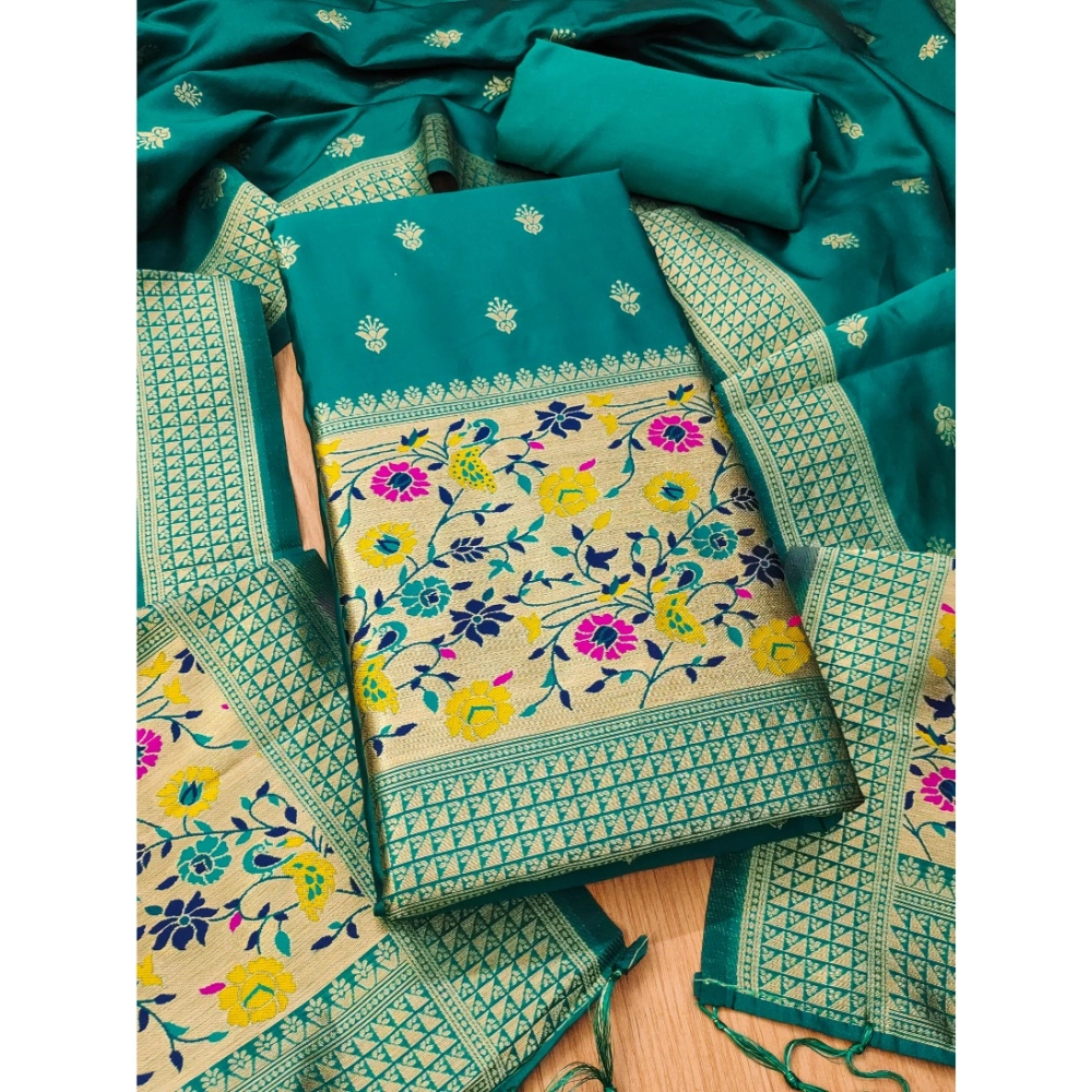 Rama Green Banarasi Silk Unstitched Salwar Suit Material with Dupatta