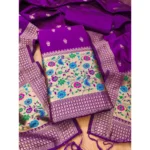 NariHaat Purple Banarasi Silk Unstitched Salwar Suit Material with Dupatta