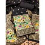 Black Banarasi Silk Unstitched Salwar Suit Material with Dupatta