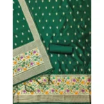 Generic Women's Banarasi Silk Printed Unstitched Salwar Suit Material With Dupatta (Bottle Green, 3Mtrs) - Image 3