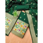 Generic Women's Banarasi Silk Printed Unstitched Salwar Suit Material With Dupatta (Bottle Green, 3Mtrs) - Image 4