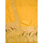 Generic Women's Banarasi Silk Printed Unstitched Salwar Suit Material With Dupatta (Yellow, 3Mtrs) - Image 3