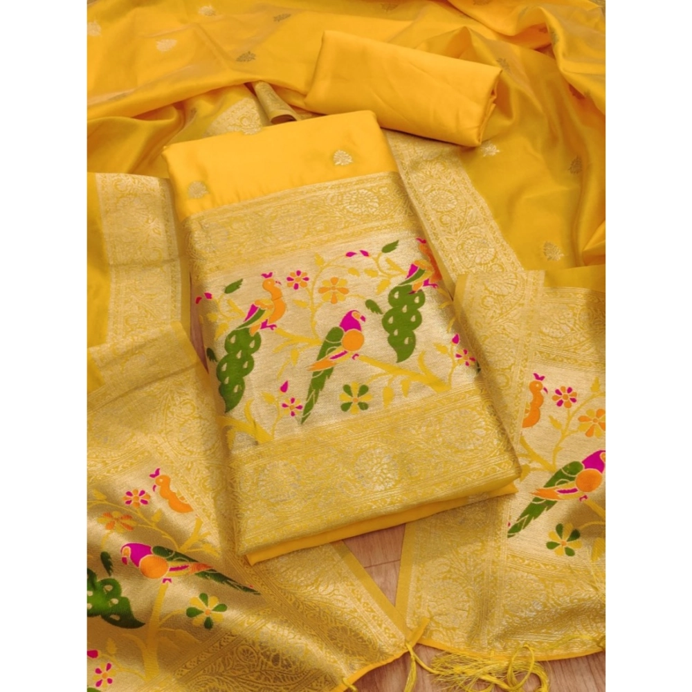 Yellow Banarasi Silk Unstitched Salwar Suit Material with Dupatta