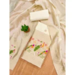 Generic Women's Banarasi Silk Printed Unstitched Salwar Suit Material With Dupatta (White, 3Mtrs) - Image 4