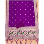 Generic Women's Banarasi Silk Printed Unstitched Salwar Suit Material With Dupatta (Purple, 3Mtrs) - Image 2