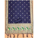 Generic Women's Banarasi Silk Printed Unstitched Salwar Suit Material With Dupatta (Navy Blue, 3Mtrs) - Image 2