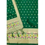 Generic Women's Banarasi Silk Printed Unstitched Salwar Suit Material With Dupatta (Bottle Green, 3Mtrs) - Image 3
