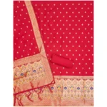 Generic Women's Banarasi Silk Printed Unstitched Salwar Suit Material With Dupatta (Red, 3Mtrs) - Image 3