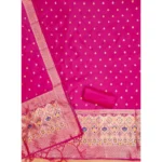 Generic Women's Banarasi Silk Printed Unstitched Salwar Suit Material With Dupatta (Pink, 3Mtrs) - Image 3