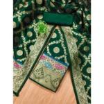 Generic Women's Banarasi Silk Printed Unstitched Salwar Suit Material With Dupatta (Bottle Green, 3Mtrs) - Image 4