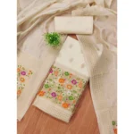 Generic Women's Banarasi Silk Printed Unstitched Salwar Suit Material With Dupatta (White, 3Mtrs) - Image 4