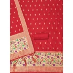 Generic Women's Banarasi Silk Printed Unstitched Salwar Suit Material With Dupatta (Red, 3Mtrs) - Image 3