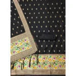 Generic Women's Banarasi Silk Printed Unstitched Salwar Suit Material With Dupatta (Black, 3Mtrs) - Image 3
