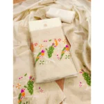 White Banarasi Silk Unstitched Salwar Suit Material with Dupatta