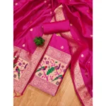 Generic Women's Banarasi Silk Printed Unstitched Salwar Suit Material With Dupatta (Pink, 3Mtrs) - Image 4