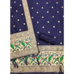 Generic Women's Banarasi Silk Printed Unstitched Salwar Suit Material With Dupatta (Navy Blue, 3Mtrs) - Image 3