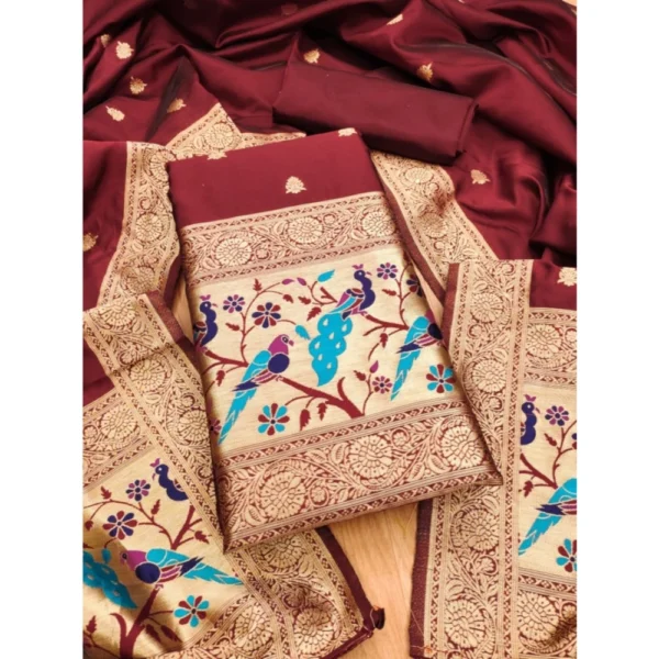 Maroon Banarasi Silk Salwar Suit Material
