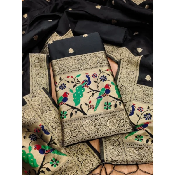 Black Banarasi Silk Salwar Suit Material