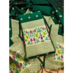 Bottle Green Banarasi Silk Unstitched Salwar Suit Material with Dupatta