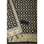 Generic Women's Banarasi Silk Printed Unstitched Salwar Suit Material With Dupatta (Black, 3Mtrs) - Image 3