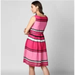 Generic Women's Polyester Striped Close Neck Sleeveless Dress (Pink) - Image 4