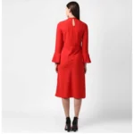 Generic Women's Polyester Ruffled Close Neck Long Sleeves Dress (Red) - Image 3