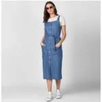 Generic Women's Denim Solid Round Neck Sleeveless Dress (Blue)