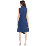 Generic Women's Denim Solid Collar Neck Sleeveless Dress (Blue) - Image 4
