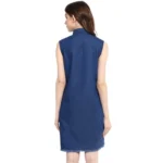 Generic Women's Denim Solid Collar Neck Sleeveless Dress (Blue) - Image 4