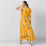Generic Women's Polyester Floral Round Neck Butterfly Sleeve Dress (Yellow) - Image 4