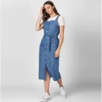 Generic Women's Denim Solid Round Neck Sleeveless Dress (Blue) - Image 3