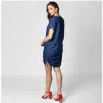 Generic Women's Denim Solid Close Neck Short Sleeve Dress (Blue) - Image 4