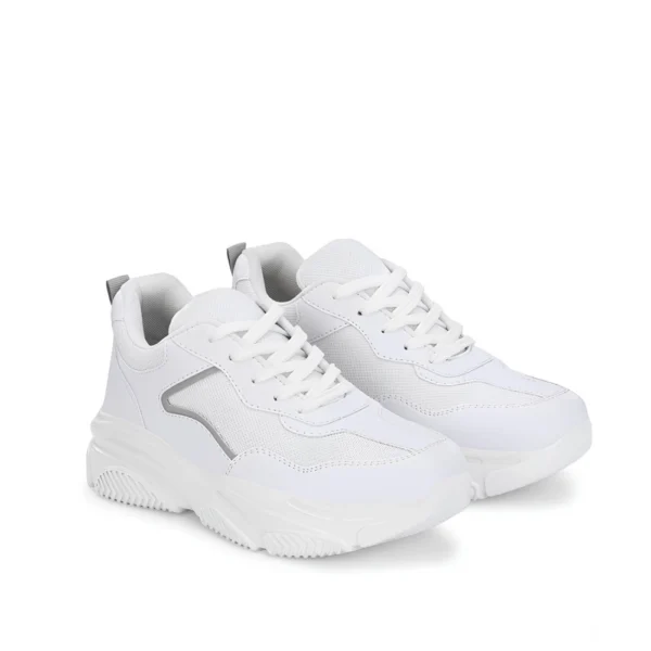 White Women's Casual Mesh Printed Lace-Up Shoes