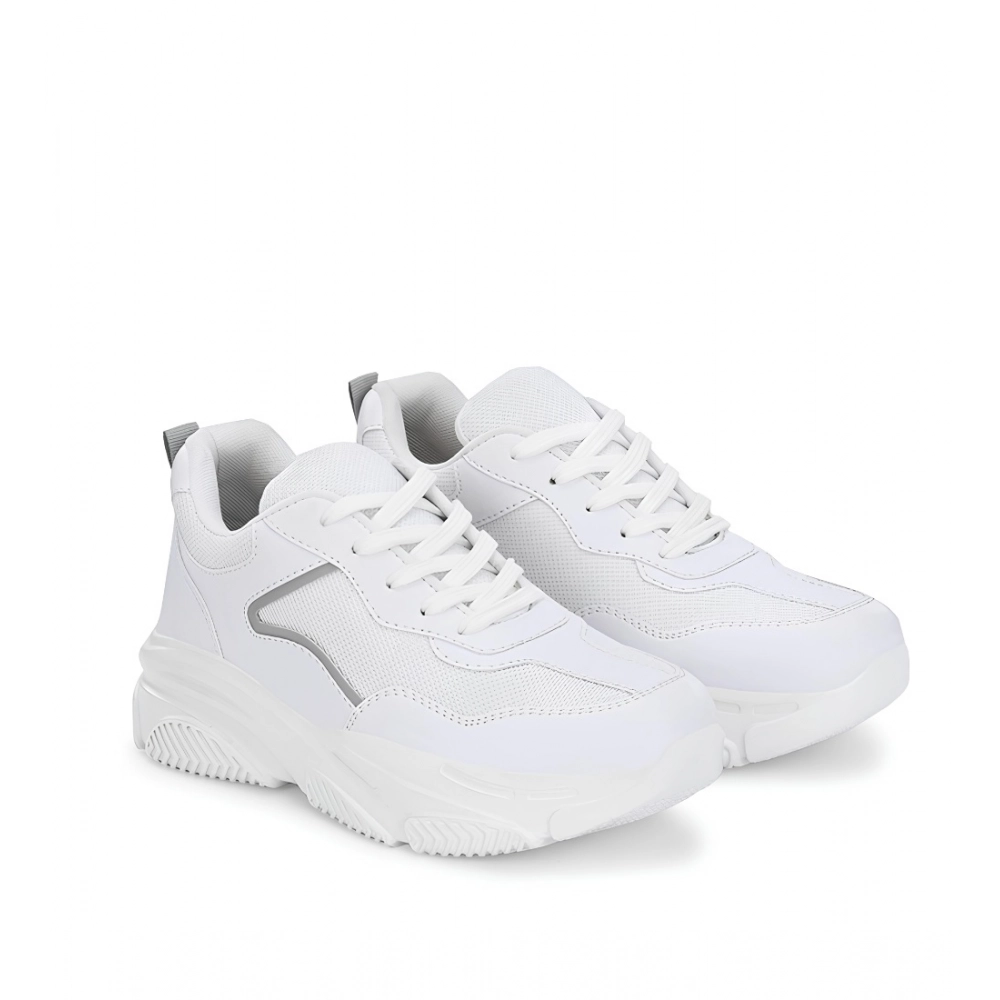 White Women's Casual Mesh Printed Lace-Up Shoes