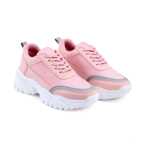 Pink Women's Casual Mesh Printed Lace-Up Shoes
