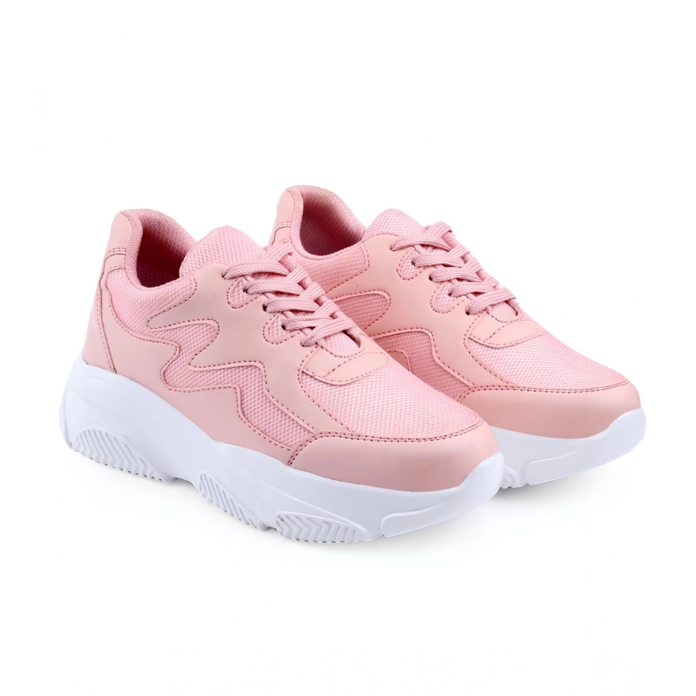 Pink Women's Casual Mesh Printed Lace-Up Shoes